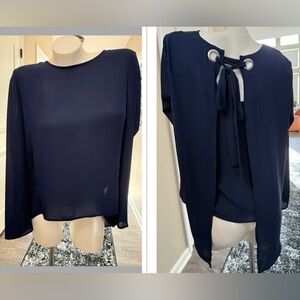 NEW JOLIBEL from MONTREAL Sz M Women NWT Navy Blue Cut Out Tie Back Hi-lo Hem